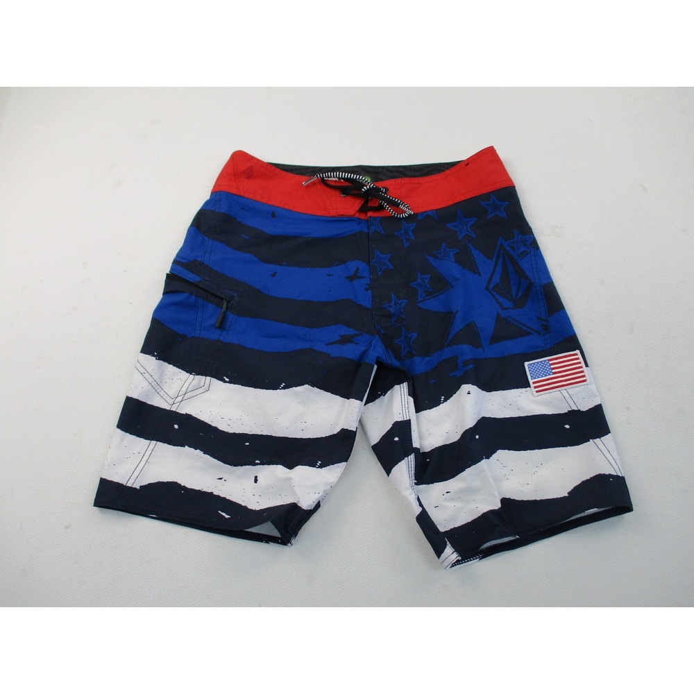 Volcom Board Shorts Mens 28 Blue Red Patriotic Stars Stripes Mod-Tech A0831700